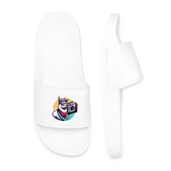 Llama avec boombox dans une ambiance rétro - Claquettes Homme - blanc - Devant