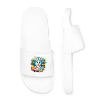 Pastel Easter Bunny and Flowering Eggs - Men’s Pool Sliders - white - Front