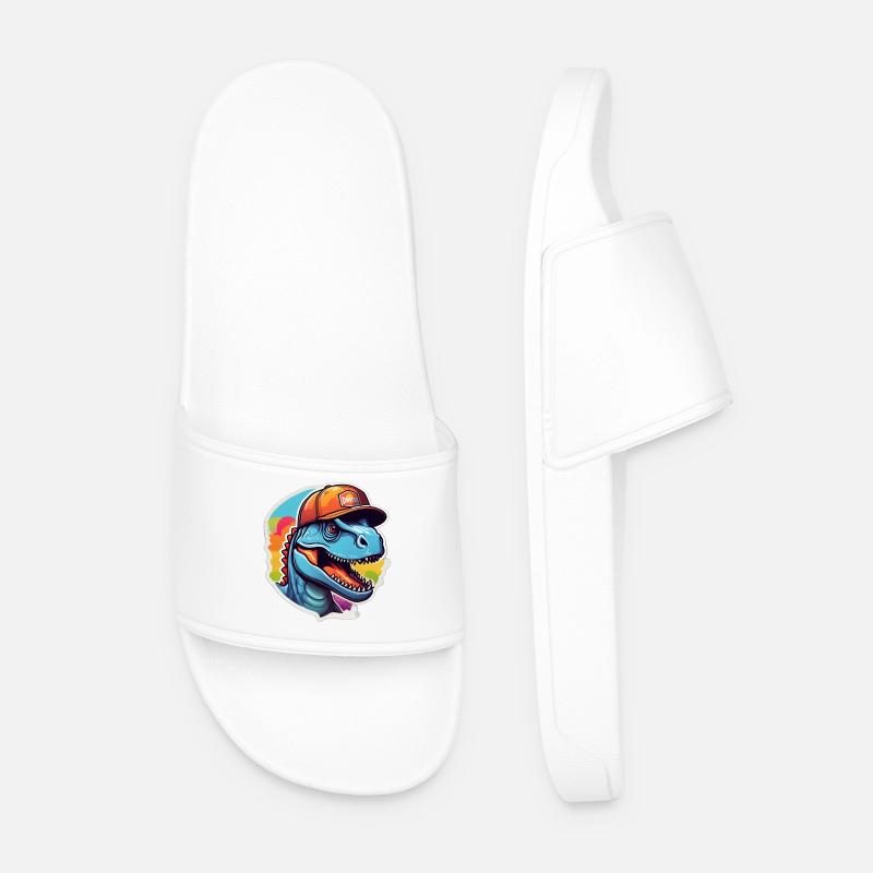 Dinosaur Rainbow Cap - Men’s Pool Sliders - white