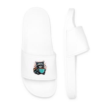 Overwhelmed raccoon with coffee - Men’s Pool Sliders - white - Front
