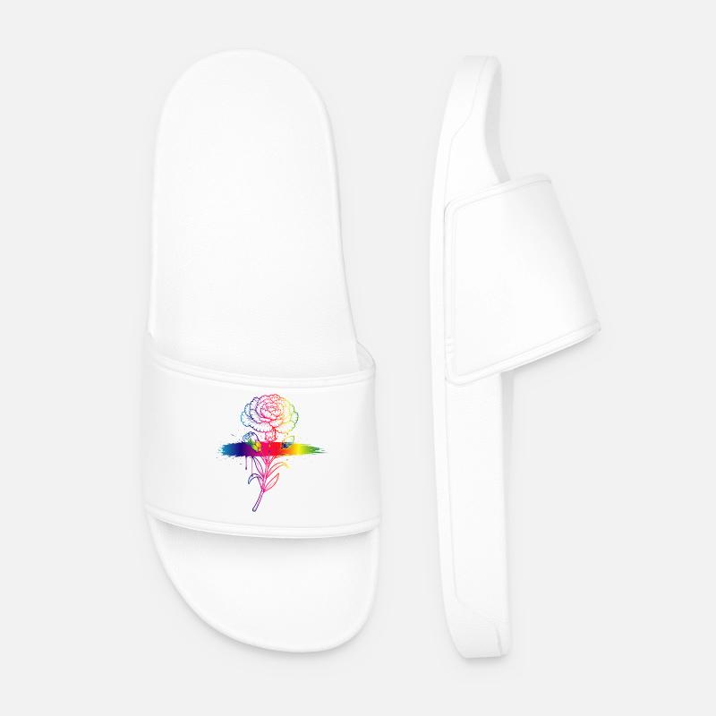 Rainbow Carnation Neon Gradient Art - Men’s Pool Sliders - white