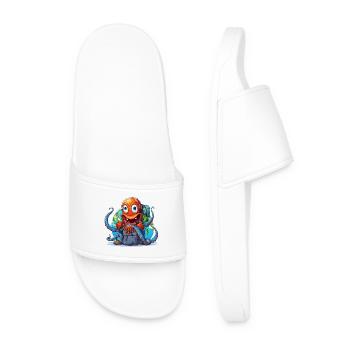Travel Octopus with Globe - Men’s Pool Sliders - white - Front