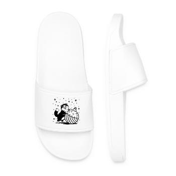 Cute Fluffy Cat with a Big Christmas Bauble - Men’s Pool Sliders - white - Front