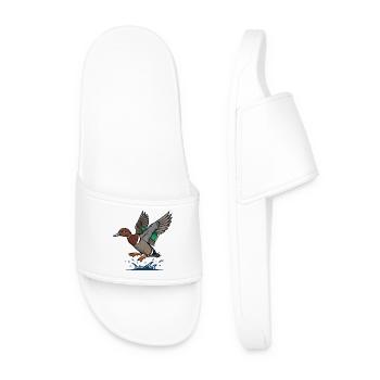 Mallard In Flight Wild Nature Pond - Men’s Pool Sliders - white - Front