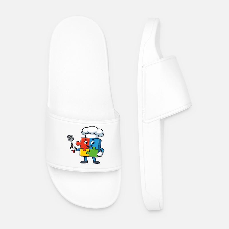 Puzzle Piece Chef Mascot - Men’s Pool Sliders - white