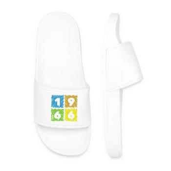 60th Birthday Colored Patches since 06/1966 - Men’s Pool Sliders - white - Front