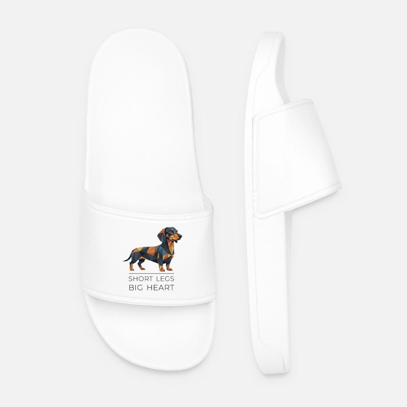 Dachshund Low-Poly Art - Short legs, big heart - Men’s Pool Sliders - white