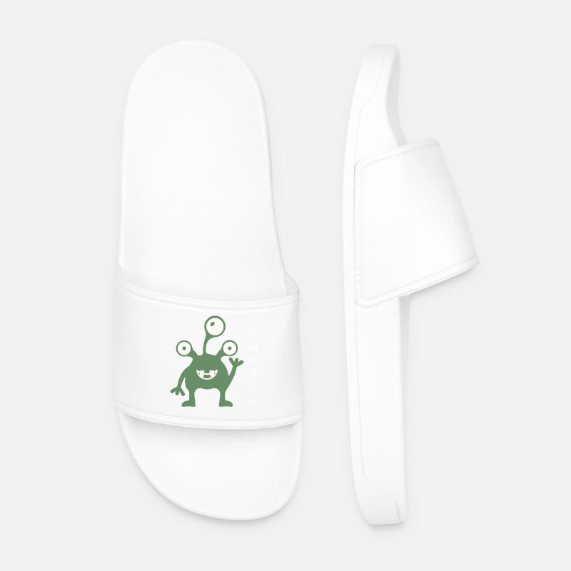 Three-Eyed Green Alien Buddy - Men’s Pool Sliders - white
