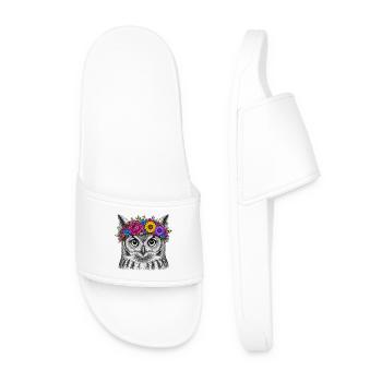 Tête de hibou avec couronne de fleurs - Claquettes Homme - blanc - Devant