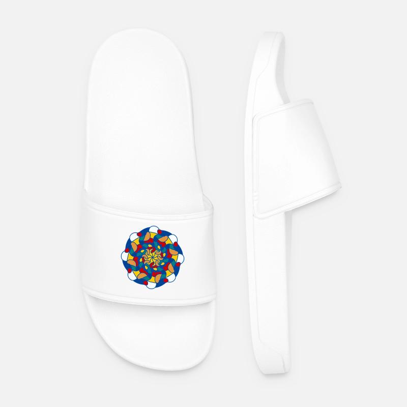 Bright Kaleidoscope Mandala - Men’s Pool Sliders - white