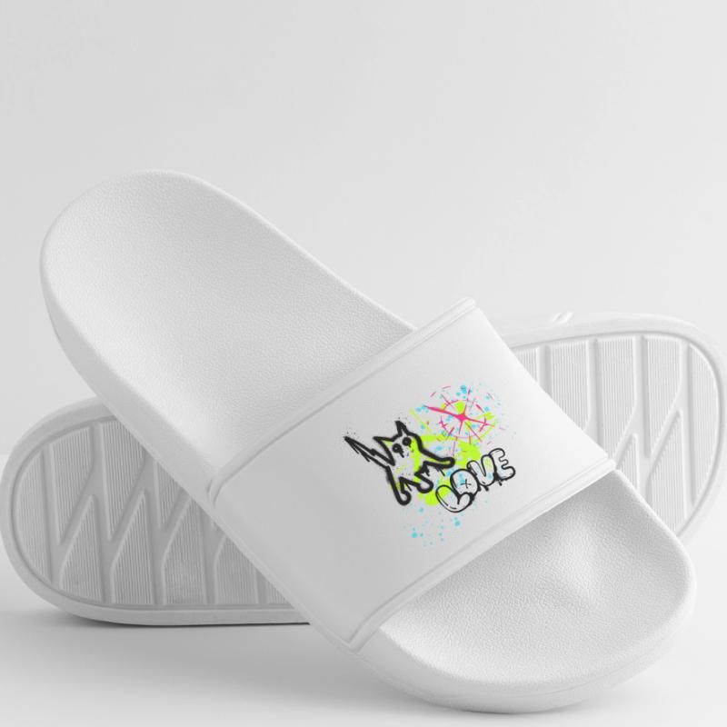 Neon Graffiti Splatter Pattern Men’s Pool Sliders