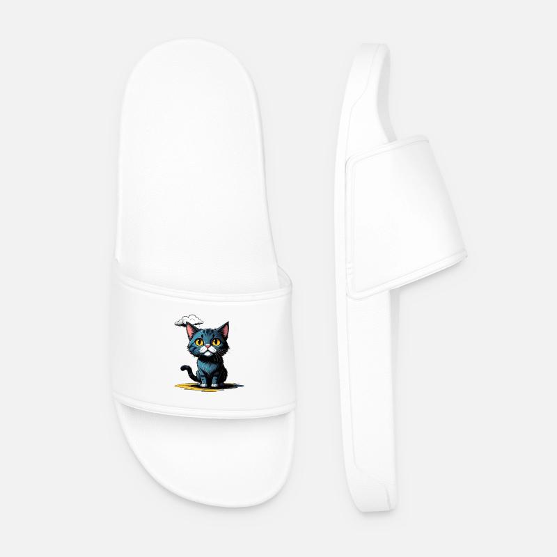 Cat under a rain cloud - Men’s Pool Sliders - white
