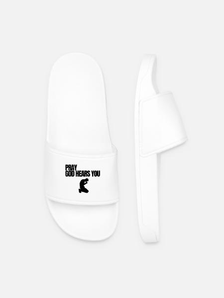 Black Christian Quote Praying Silhouette Design - Men’s Pool Sliders - white