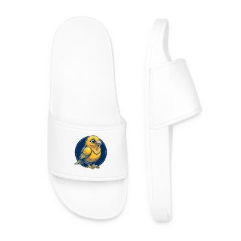 Canary Bird Kawaii Mascot Cartoon Clipart Logo - Men’s Pool Sliders - white - Front