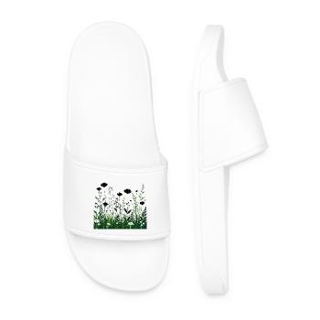 Black Green Wildflowers Silhouettes - Men’s Pool Sliders - white - Front