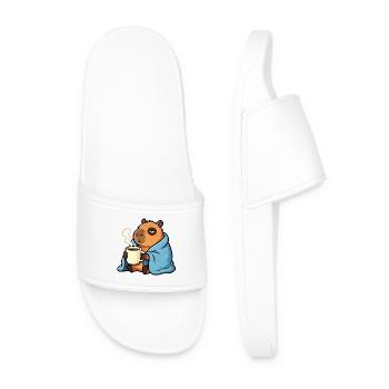 Don't Worry, Be Capy - Funny Coffee Capybara - Men’s Pool Sliders - white - Front