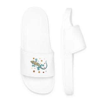 Blue gecko in colorful mosaic style - Men’s Pool Sliders - white - Front