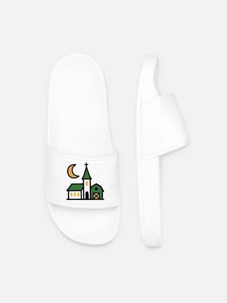 Village Church Moon Artwork - Men’s Pool Sliders - white