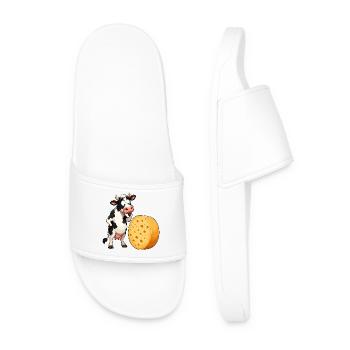 Cow Meets Cheese Cartoon - Men’s Pool Sliders - white - Front