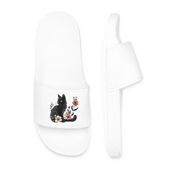 Dark cat among spring flowers - Men’s Pool Sliders - white - Front