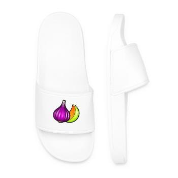 Pop Art Illustration: Purple Garlic Head and Clove - Men’s Pool Sliders - white - Front