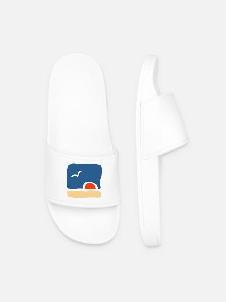 Bird at Sunset – Minimalist Art - Men’s Pool Sliders - white