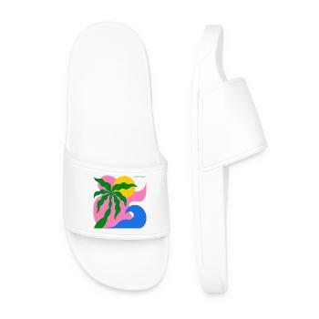 Abstract Palm Tree & Sun: Summer Design - Men’s Pool Sliders - white - Front