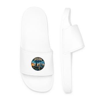 Chicago The Windy City Retro Skyline Badge - Men’s Pool Sliders - white - Front
