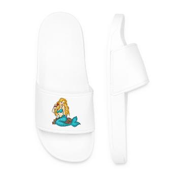 Mermaid on a rock - Men’s Pool Sliders - white - Front