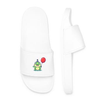 Party Frog with Balloon - Men’s Pool Sliders - white - Front
