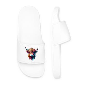 Scottish Highland Cow - Men’s Pool Sliders - white - Front