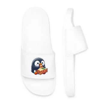 Cute Penguin with Lasagna Italian Food - Men’s Pool Sliders - white - Front