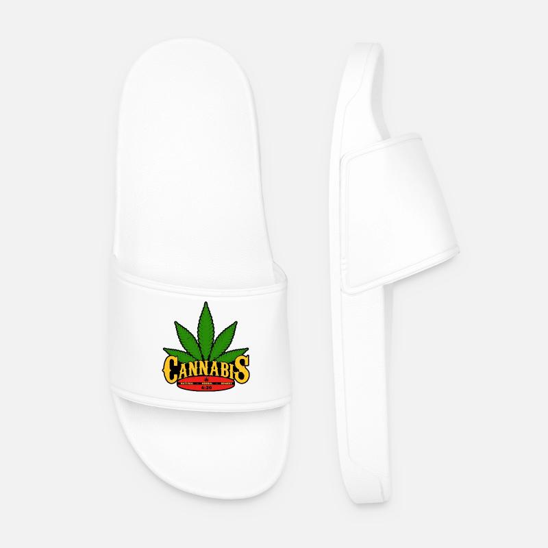 Cannabis Blatt Retro Abzeichen Design - Männer Badelatschen - Weiß