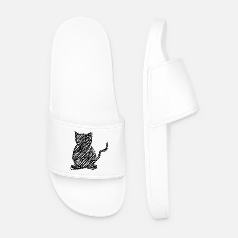 Cat Scribble Drawing Animal Gift - Men’s Pool Sliders - white