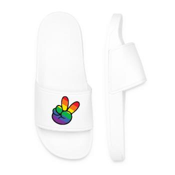 Rainbow Peace Sign Hand - Men’s Pool Sliders - white - Front
