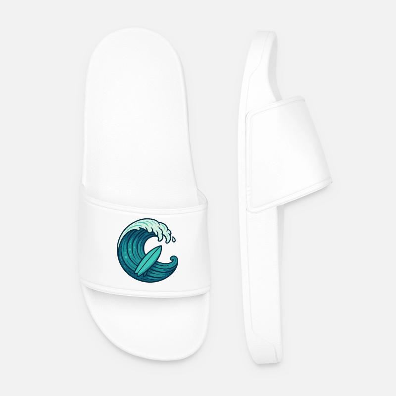 Surf Welle – Retro Surfbrett Design - Männer Badelatschen - Weiß