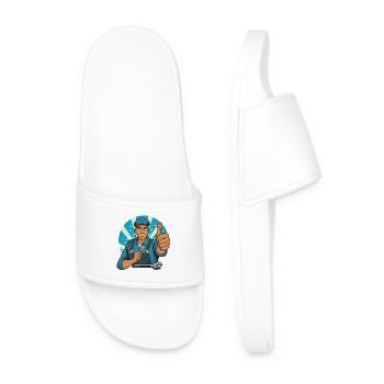 Craftsman Thumbs Up Illustration - Men’s Pool Sliders - white - Front