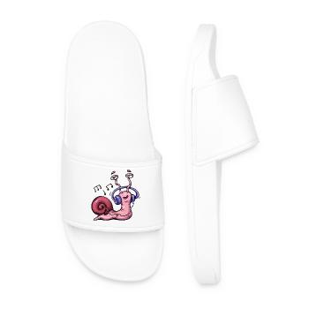 Snail listening to Music with Headphones - Men’s Pool Sliders - white - Front