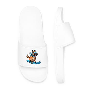 Snowboard Dog Funny Winter Dog - Men’s Pool Sliders - white - Front