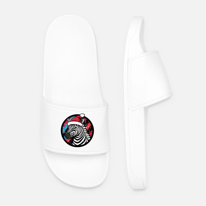 Zebra with Santa hat - Men’s Pool Sliders - white