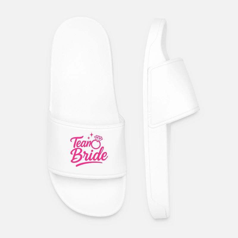 Team Bride Pink Ring Script - Men’s Pool Sliders - white