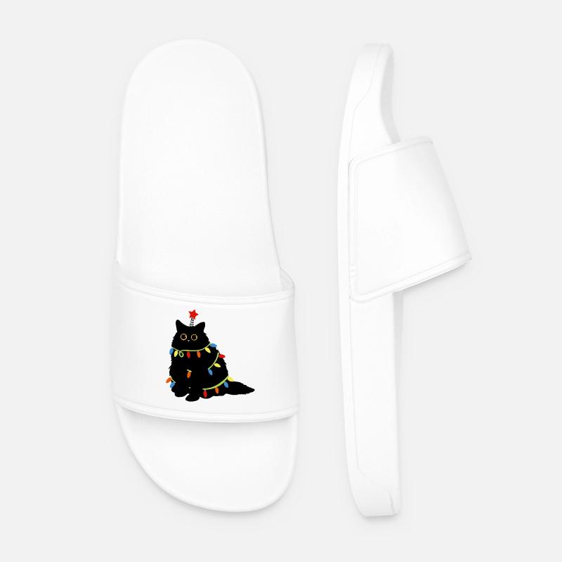 Weihnachtskatze mit Lichterketten - Männer Badelatschen - Weiß