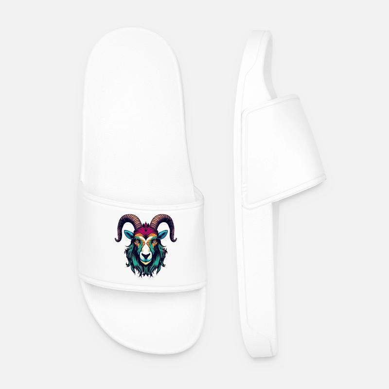 Goat Head Artwork - Men’s Pool Sliders - white