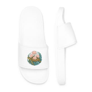 Lotus Turtle on Ocean Waves - Men’s Pool Sliders - white - Front