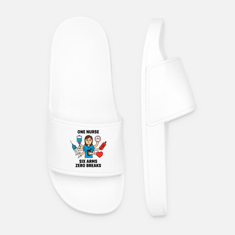 Overwhelmed Nurse Multitask Mayhem - Men’s Pool Sliders - white