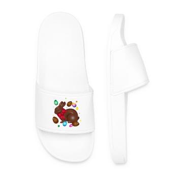 Lapin de Pâques en chocolat avec des œufs de Pâques colorés - Claquettes Homme - blanc - Devant