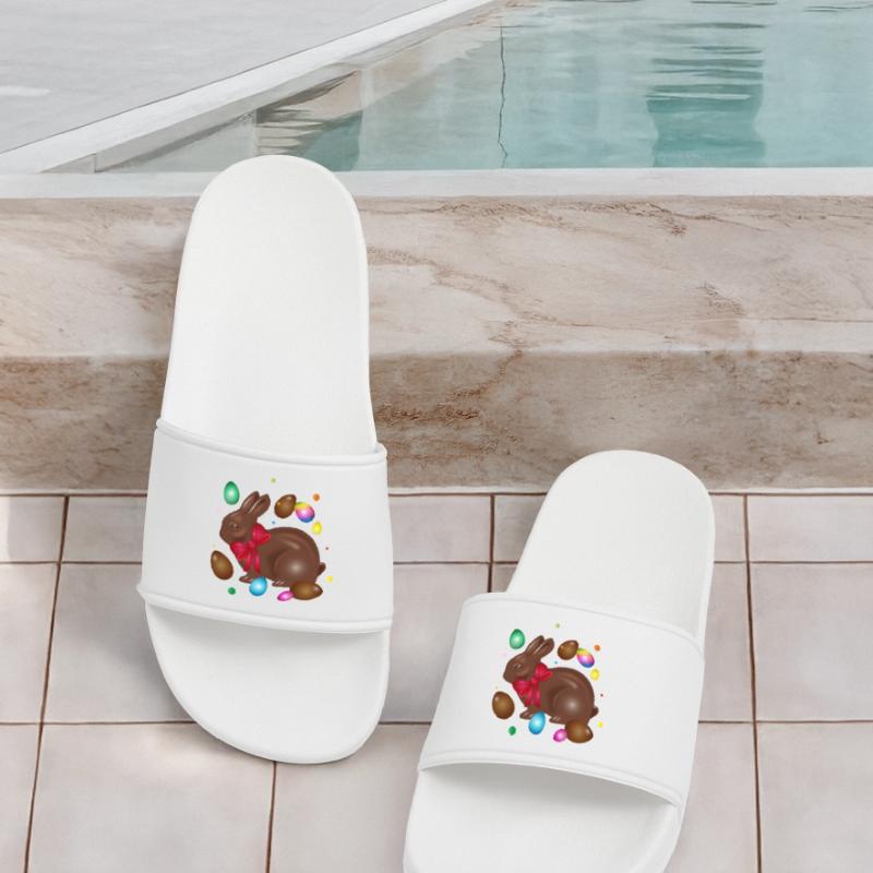 Chocolate Easter bunny with colorful Easter eggs Men’s Pool Sliders
