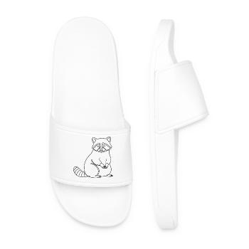 Cute Raccoon Silhouette Minimalist Lines - Men’s Pool Sliders - white - Front