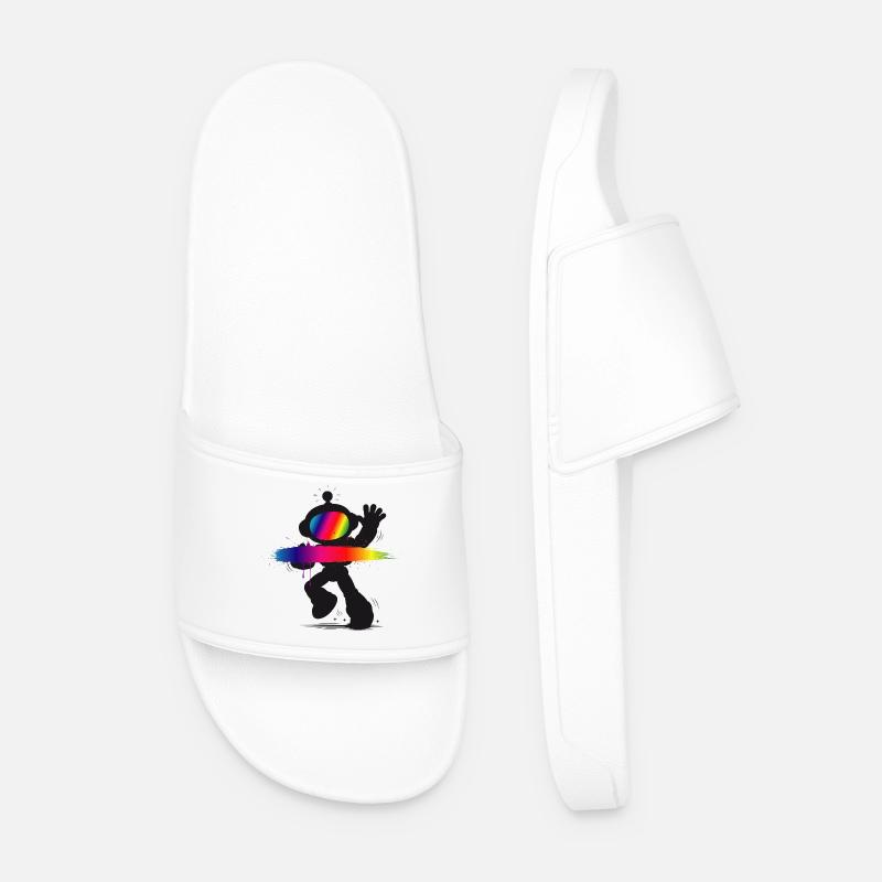 Robot Silhouette Regnbue Splash Design - Badesandaler til mænd - hvid
