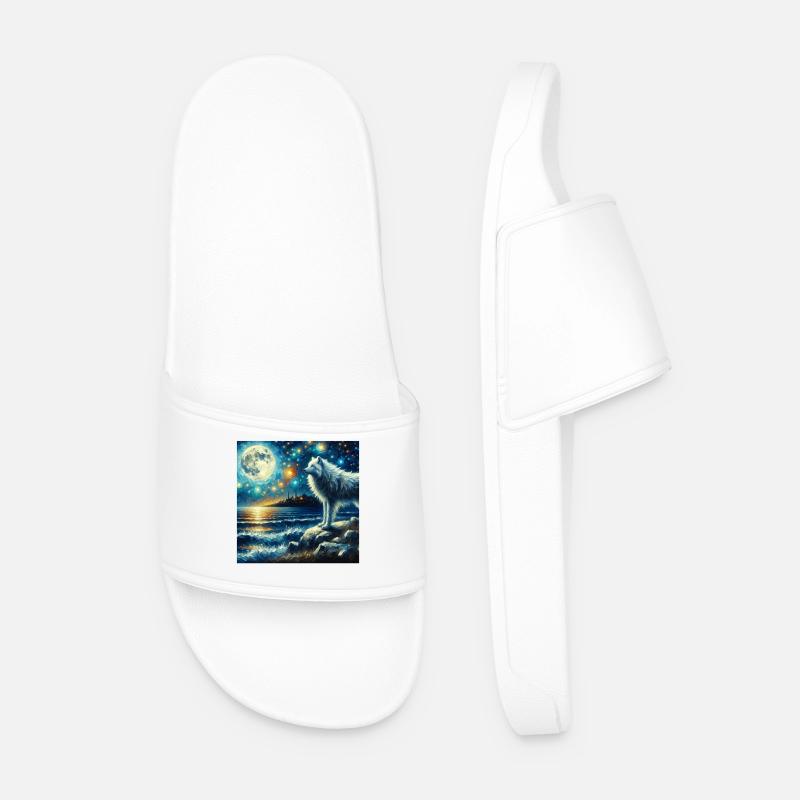 Arctic Wolf Starry Night - Men’s Pool Sliders - white